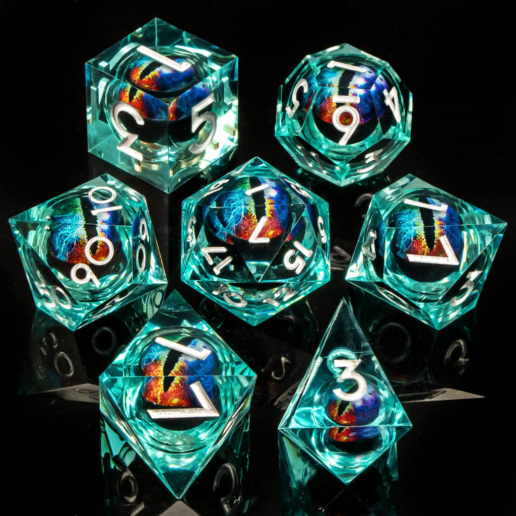 Dragon Eye Dice Set Full Liquid Core D And D Sharp Edge for Dungeon And Dragon D&D Dice Pathfinder