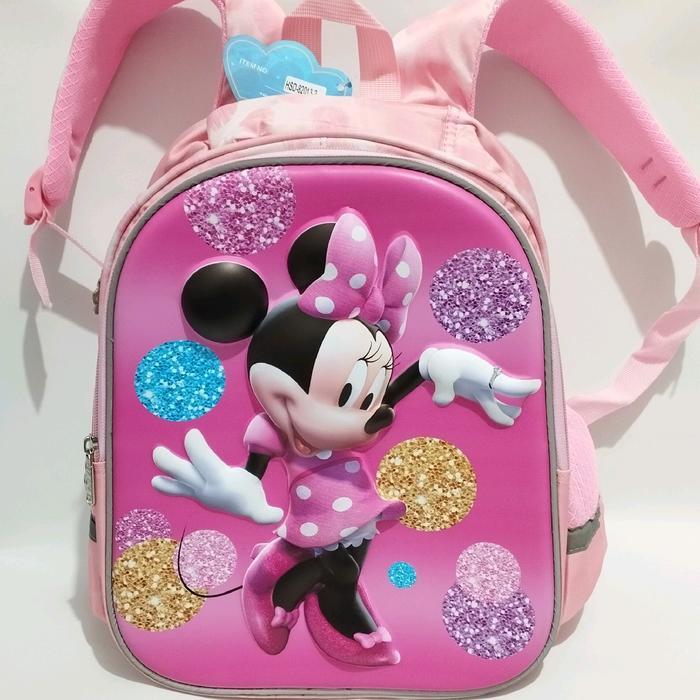 TERLARIS Tas Sekolah Anak Perempuan TK 13 Inch Motif Minnie Mouse HSD Timbul 3 Dimensi Ransel Cantik