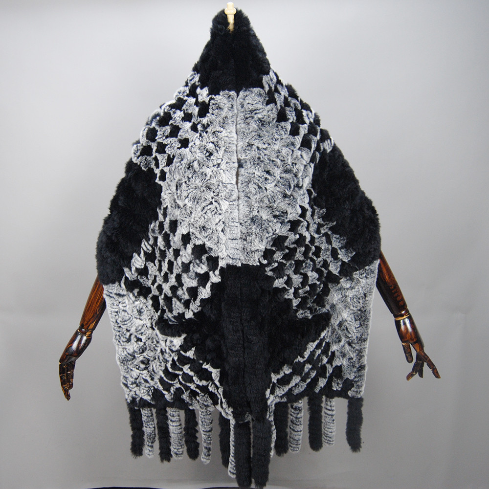 Brand Fashion Women Real Rex Rabbit Fur Poncho Shawl Coat Knitted 100% Natural Rex Rabbit Fur
