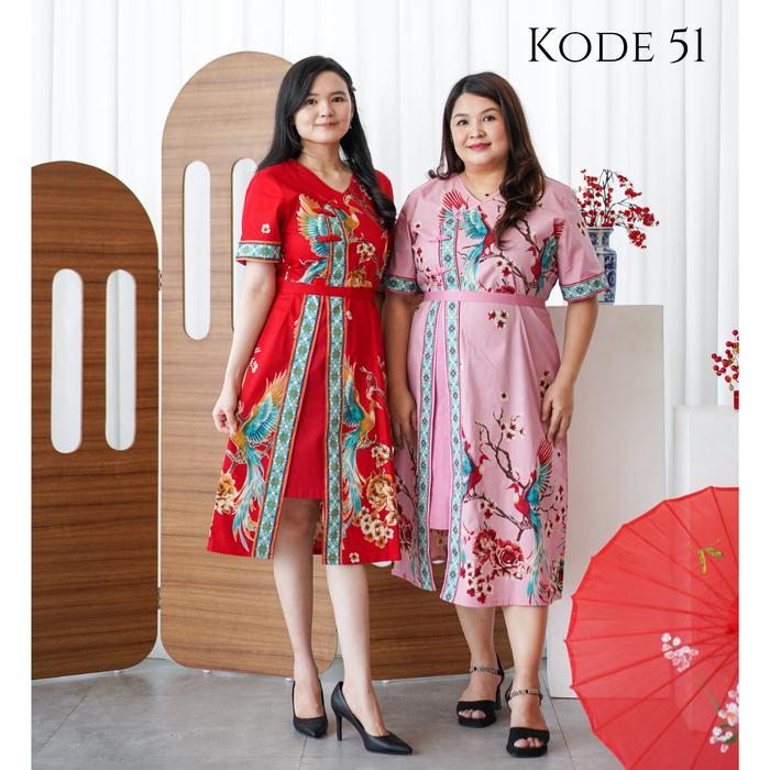 [ Fng ] Batik Imlek 2026 Feng Katun Stretch Premium Jumbo Bigsize Couple Dress Kemeja Cheongsam
