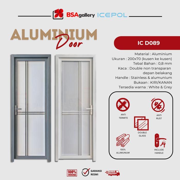 Icepol Pintu Kamar Mandi Aluminium Pintu Alumunium Full Set Pintu Kaca Aluminium Kamar Mandi White