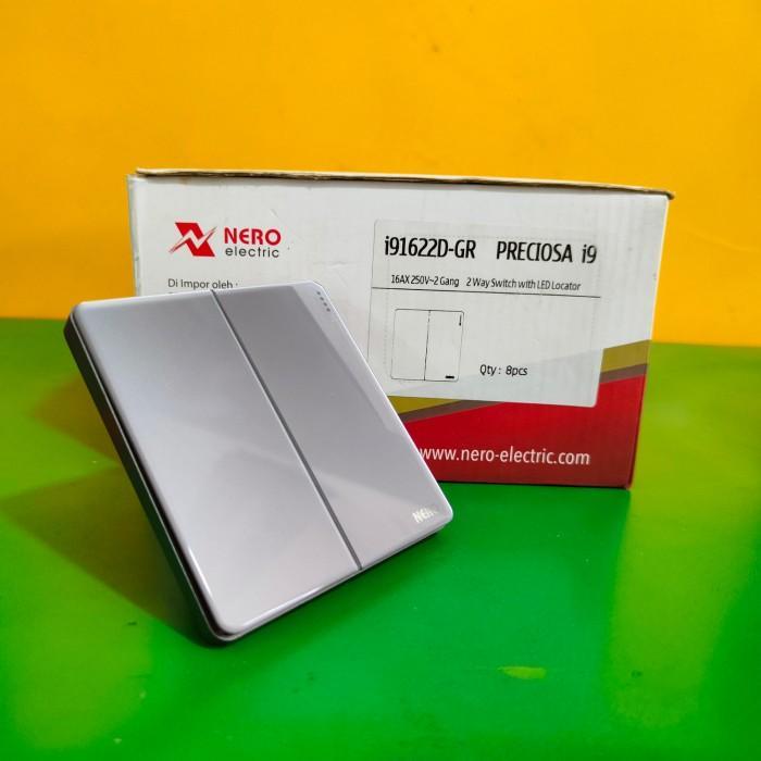 Saklar 2 Gang 2 Way Hotel Led Nero Preciosa Grey