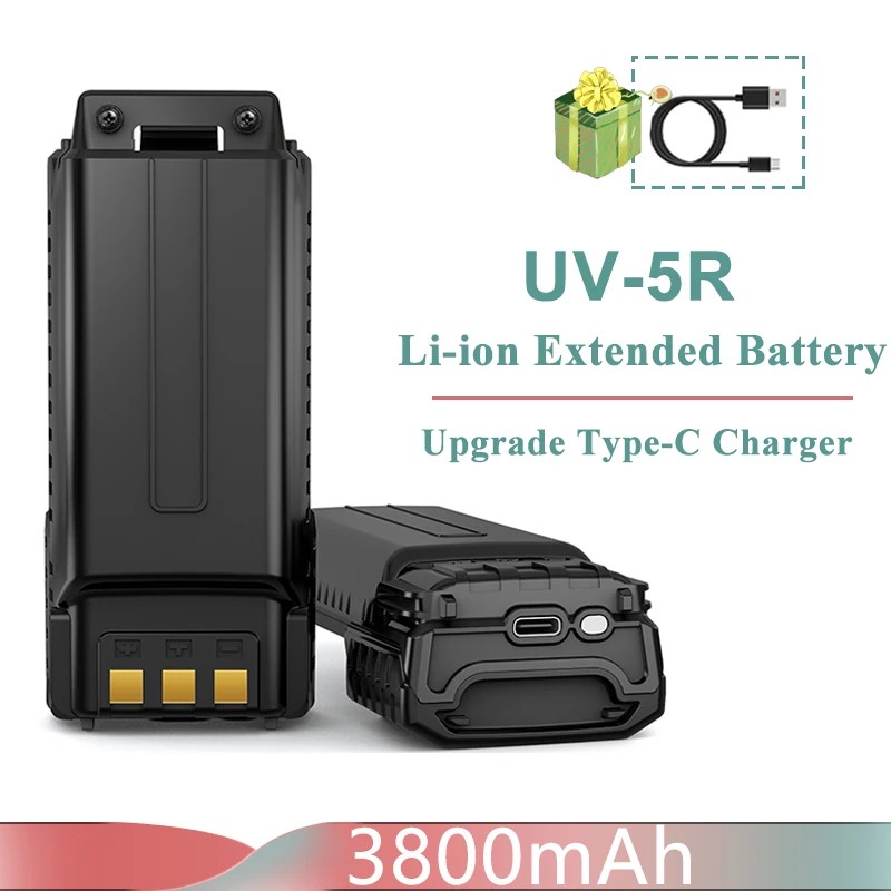 -5R Extended Battery Type-C Charger 3800Mah Baofeng Bl-5 For Walkie Talkie Radio -5Rc 5Re -5X3