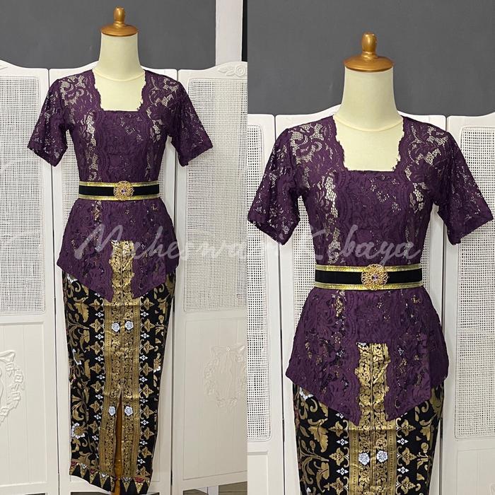 Dress Kebaya Bali Set Brukat Bianca Ungu Juwet #Gratisongkir