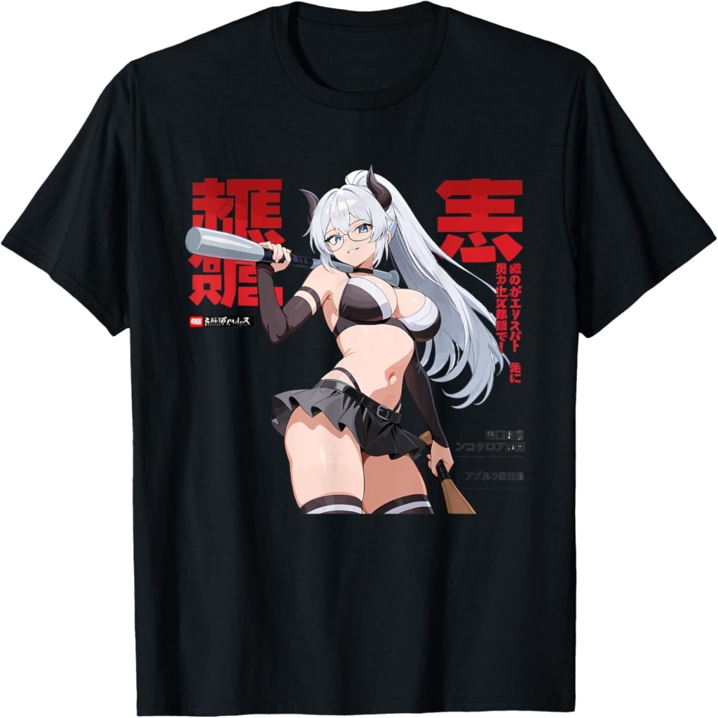 Waifu Sexy Anime Girl Horns Baseball Japanese Manga Style T-Shirt