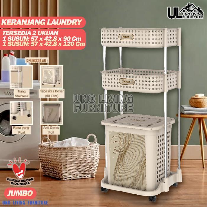DISKON Laundry Basket Jumbo Stainless Steel Rak Keranjang Baju Naiba Emerald READY STOCK