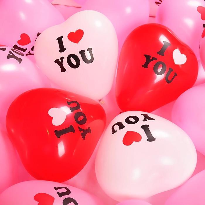 [100 Pcs] Balon Latex Love 12 Inch / Balon Hati Tulisan I Love You / Balon Heart / Balon Love 100Pcs