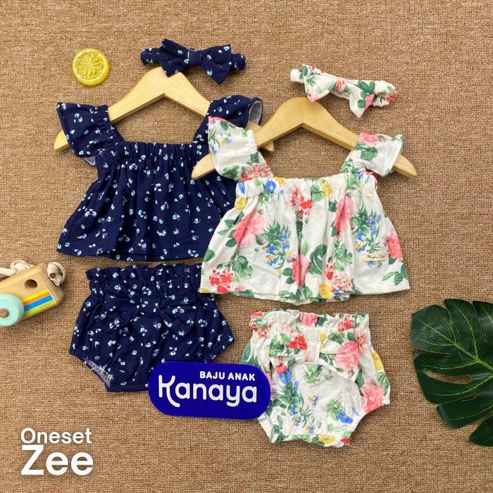 Setelan Zee By Maybee Oneset Dress Bayi Newborn 3 In 1 Include Headband 0-15 Bulan