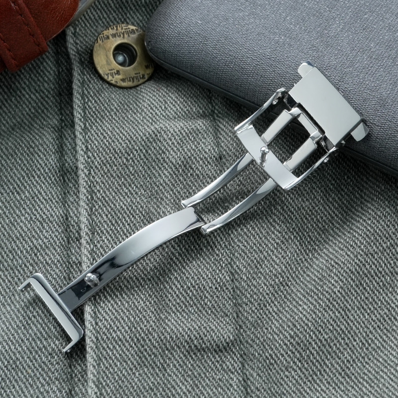 Replace for SEIKO Premier Stainless Steel Spring Deployant Butterfly Buckle Polished Button Folding