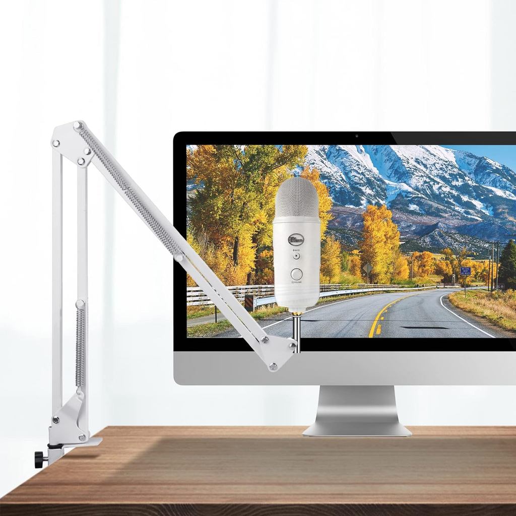 For Blue Yeti White Boom Arm, Mic White Desk Stand Compatible with Blue Yeti Nano Microphone, Blue