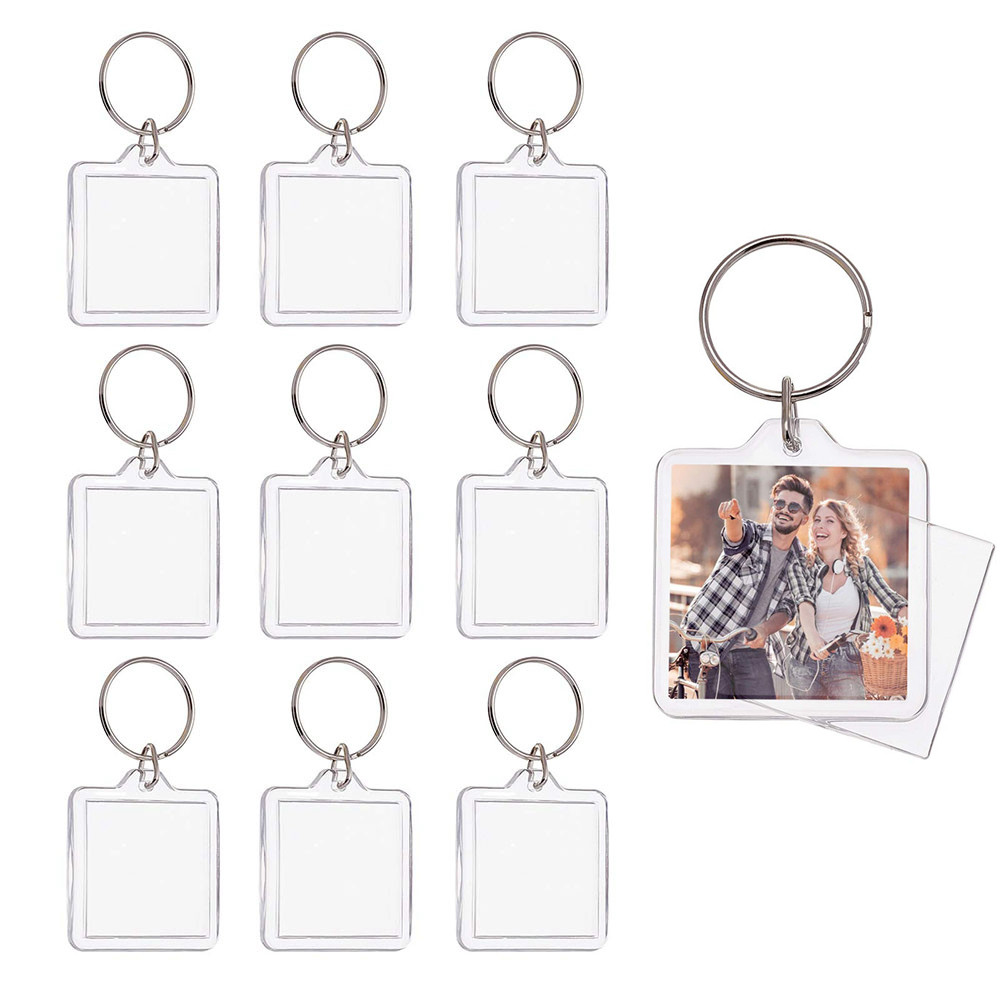 50/20Sets Acrylic Photo Frame Keychain Square Custom Keyring Clear Blank Photo Insert Keychains For