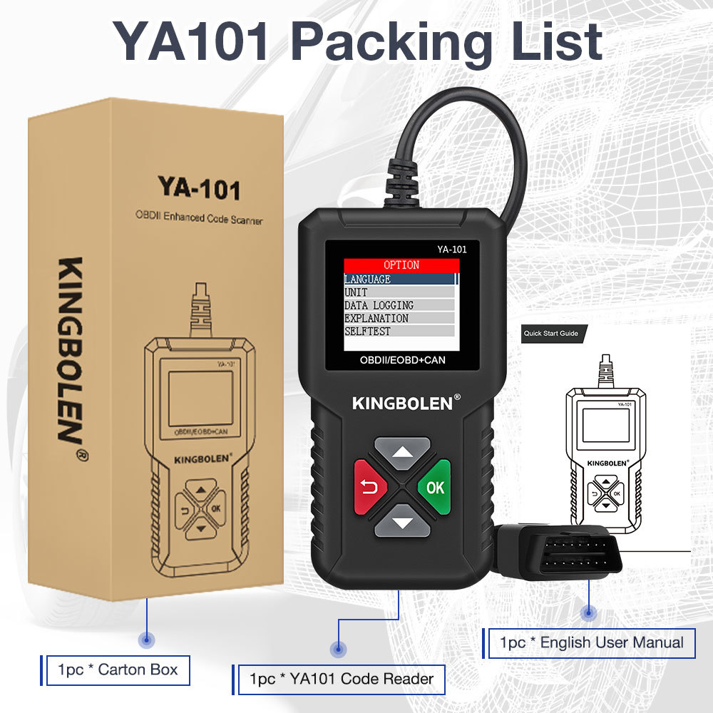 KINGBOLEN YA101 Code Reader OBDII/EOBD YA-201 Auto Diagnostic Tool Graph Datastream OBD2 Real 16Pin