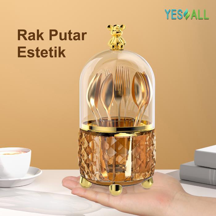 YESALL Rak Makeup Kosmetik Crystal Transparan Aesthetic - Rak Kosmetik Putar 360 Derajat Aesthetic