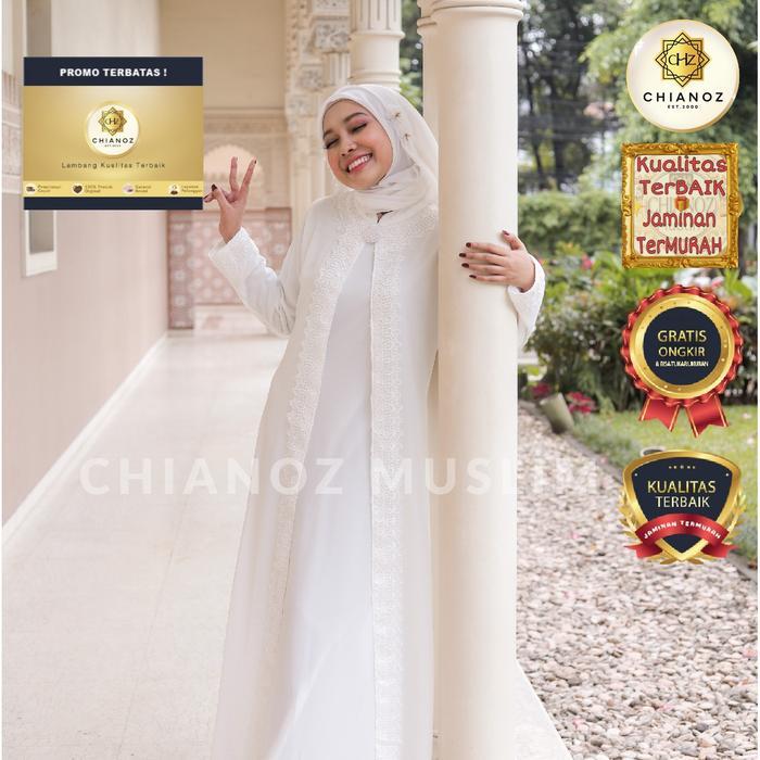 CHIANOZ Gamis Putih Mewah Wilona Dress Brukat Renda Baju Lebaran Umroh Haji Manasik Pesta Akad 116