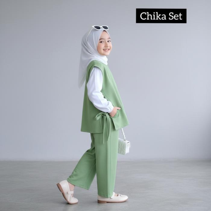 Best Seller Chika Setelan Set 3In1 Baju Anak Peremn Haiget Ukuran S-Xl Usia 5-12 Tahun Remaja