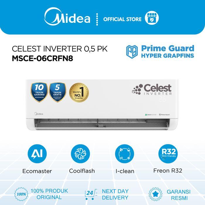 [PRODUK BARU] Midea AC Celest Inverter 0.5 PK MSCE-06CRFN8 (Unit Indoor & Outdoor) - AI Ecomaster