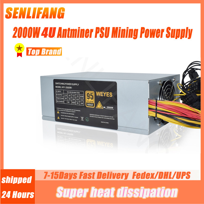 2000W 4U Power Supply Antminer PSU Mining Pc Bitcoin Miner R9 380 390 RX 470/480 570 1060 A6 A7 S5 S