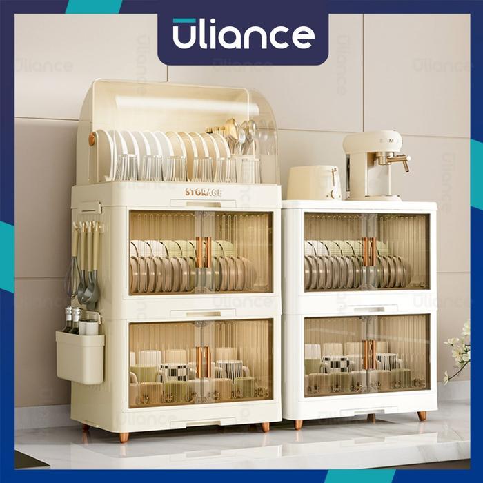 [50cm Besar] ULIANCE Rak Piring Plastik Tertutup Rak Pengering Piring Lipat Rak Cuci Piring Rak