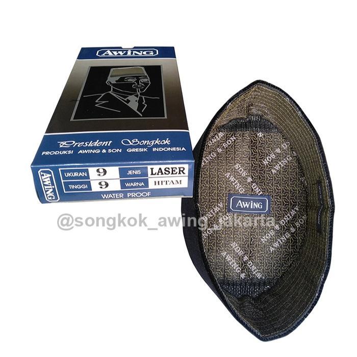 SONGKOK PECI AWING AC MOTIF LASER KOPIAH HITAM DEWASA