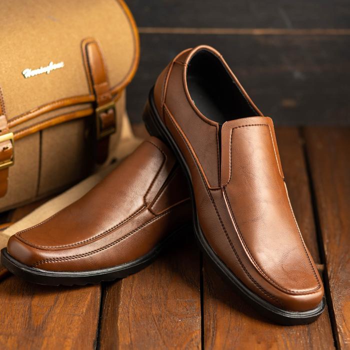 Aerostreet - Sepatu Formal Casual Pria Wina 71 - Brown Pantofel Shoes Kerja Hitam Black Fantofel