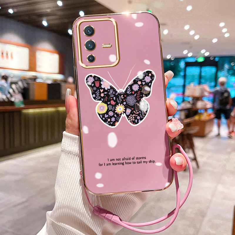 Casing Hp Untuk VIVO V23 5G V23i 5G V23E 5G V23E 4G Case Flower butterfly pelapisan Kekinian Cesing 