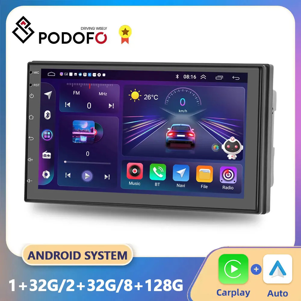 Podofo 7''Android 1+32GB 2DIN Car Radio Stereo GPS Navigation BT 2 Din Car Multimedia Player Audio M