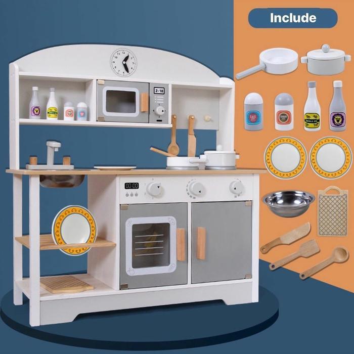 WOODEN KITCHEN SET GREY - KITCHEN SET ANAK - DAPUR ANAK - MAINAN DAPUR