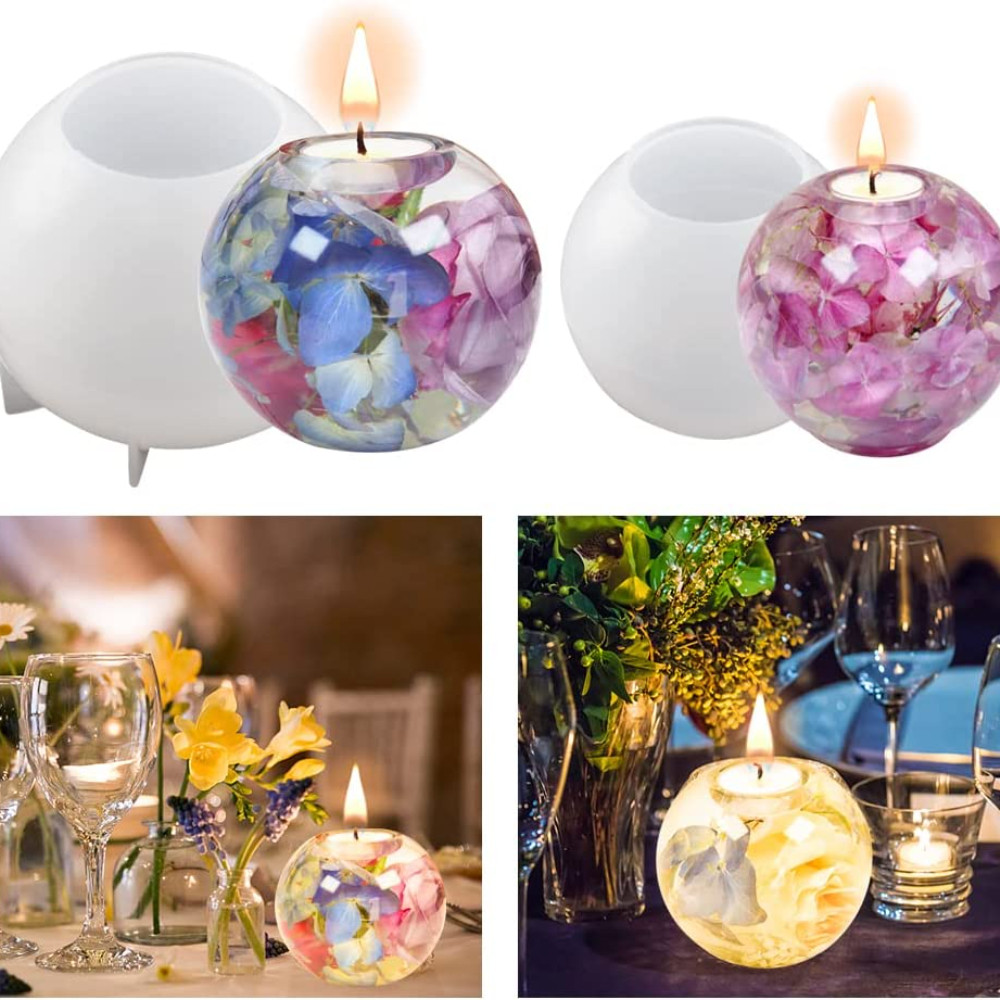 Tempat Lilin Tealight Bola Cetakan Resin DIY Cetakan Silikon Pengecoran Resin Epoksi Tempat Lilin De