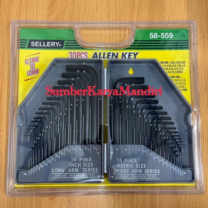 Kunci L Set Inch & Mm Sellery 15Pcs ( 0,028"-3/8" & 0,7Mm-10Mm)