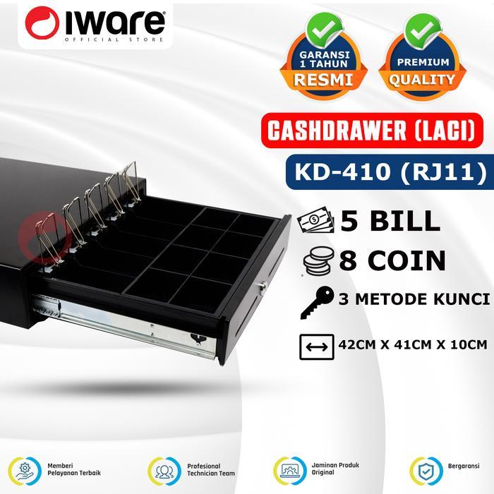 CASH DRAWER LACI UANG KASIR IWARE KD-410 RJ11 5 BILL 8 COIN