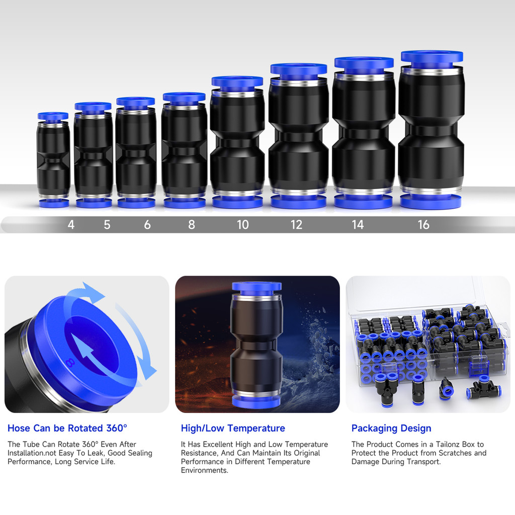 Pneumatic connector Air connector Push in quick hose connector 4mm 6mm 8mm 10mm 12mm PU PE PV PY