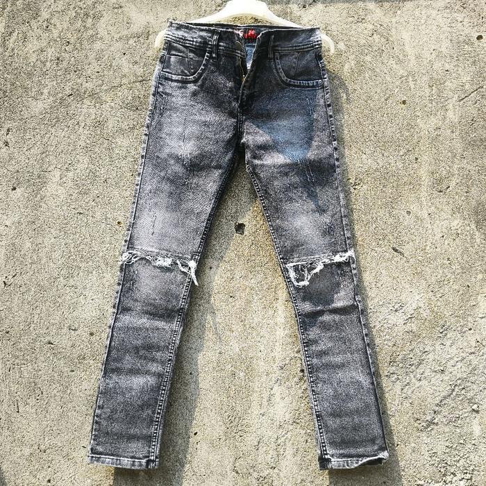 Celana jeans ripped hitam wash pahalutut sobek black ET Fit Nyaman Slim Tebal celana gangster