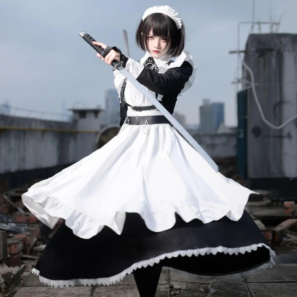 Japanese Cute Maid Dress Traditional Maid Cosplay Costume Everyday Long Lolita Dress Set 2025 New