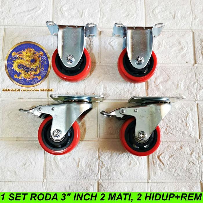 Terlaris Best Quality 100% Original 1 Set Roda 3" Inch / Roda 3" Inch 2 Mati, 2 Rem