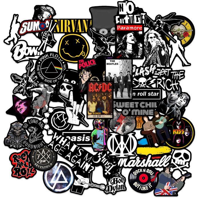 "New" STIKER ROCK BAND HITAM 50 PCS ST106 ROCK BAND STICKER