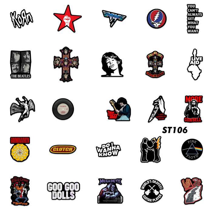 "New" STIKER ROCK BAND HITAM 50 PCS ST106 ROCK BAND STICKER
