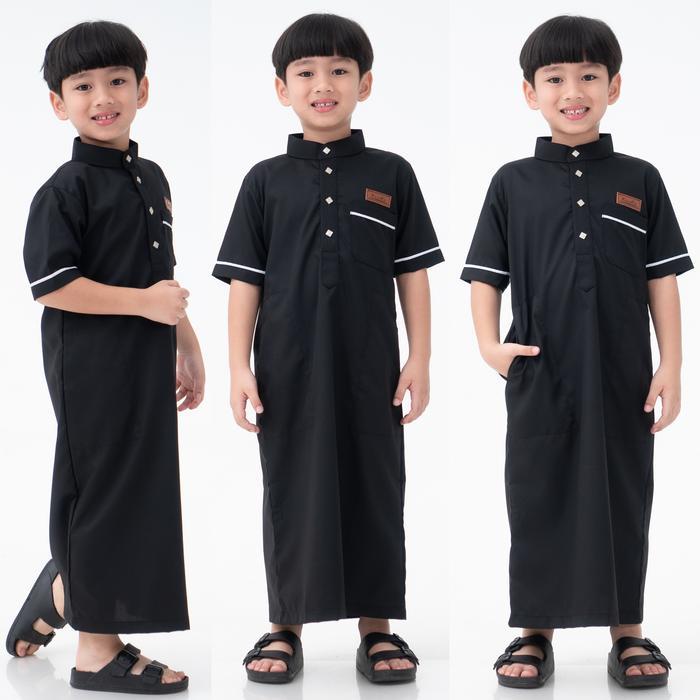 ASLI Jubah Anak Laki Laki Lengan Pendek Premium Hitam Baju Koko Anak Laki laki 1-12 Tahun Bahan