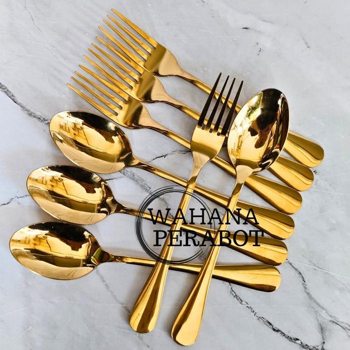 SET SENDOK MAKAN EMAS DAN SENDOK GARPU EMAS SUPER TEBAL STAINLES SENDOK SULTAN SENDOK RESTORAN