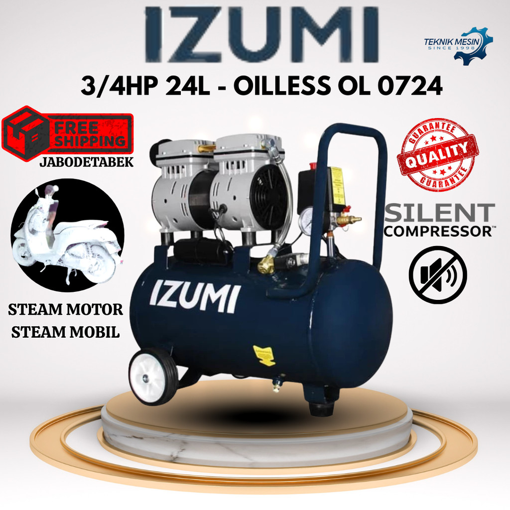 COMPRESSOR IZUMI NLG 3/4HP 24L - OILLESS OL 0724/ KOMPRESOR 220V/ KOMPRESOR 1 PHASE/ KOMPRESOR STEAM
