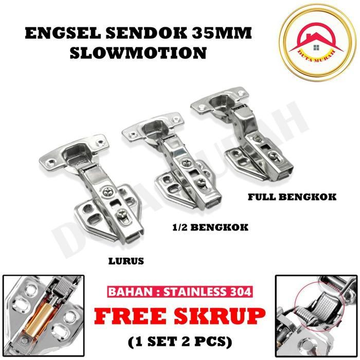 Engsel sendok slow motion 35mm engsel pintu stainless steel lurus/setengah bengkok/full bengkok.