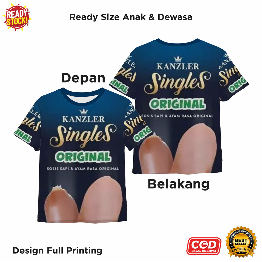 Kaos Sosis Ayam Sapi Kanzler Singles Original Kenzler Full Printing Keren | Baju 3D Makanan Anak dan