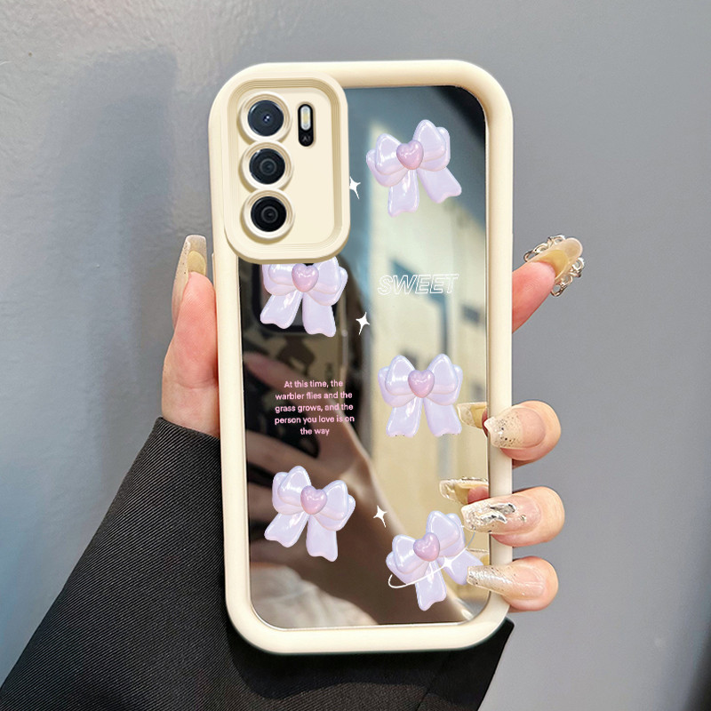 Casing Hp Untuk OPPO A16 OPPO A16s OPPO A54s Case Purple bow Cesing Sembunyikan Mirror Kasing cermin