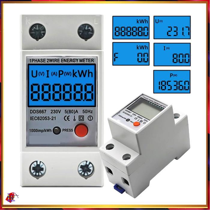 Meteran Listrik Digital Din Rail Kwh Pengukur Listrik Voltmeter 220V