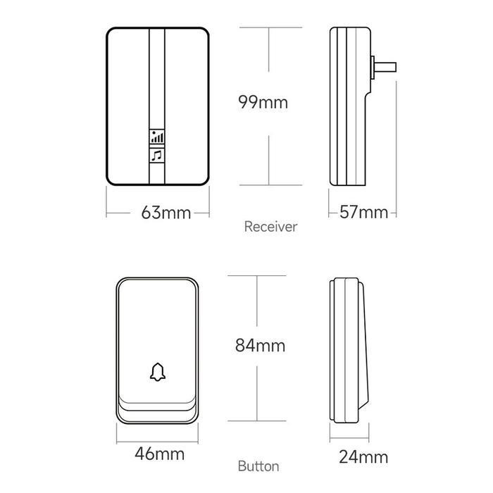 Teknobi Bel Rumah Wireless Kinetik K33 2 Transmitter Tanpa Baterai Tahan Air IP44 dengan Lampu LED