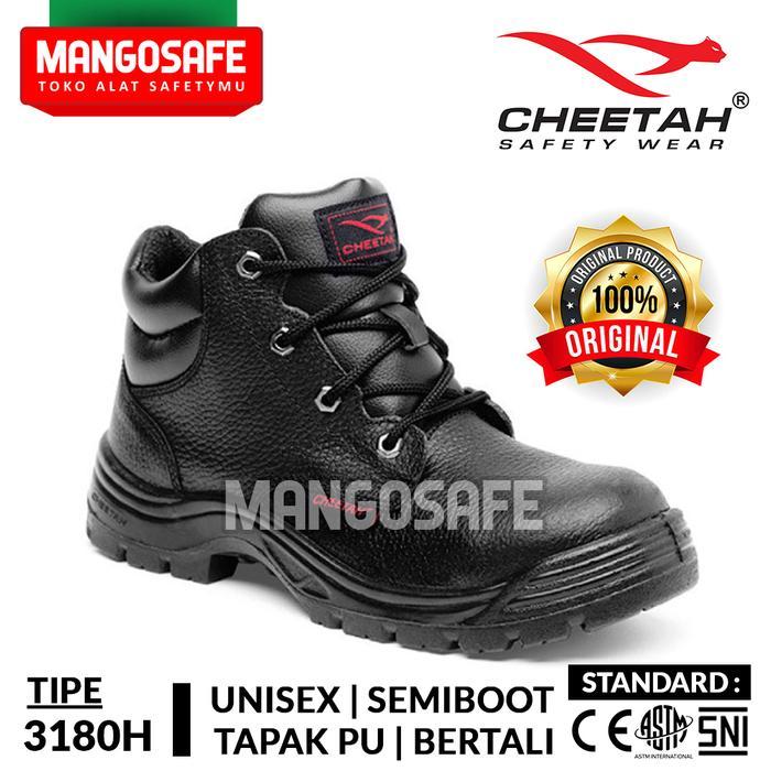 Safety Shoes Cheetah 3180H / Sepatu Proyek Semi Boot Bertali 3180 H Lace Up Tapak PU Hitam / Sepatu