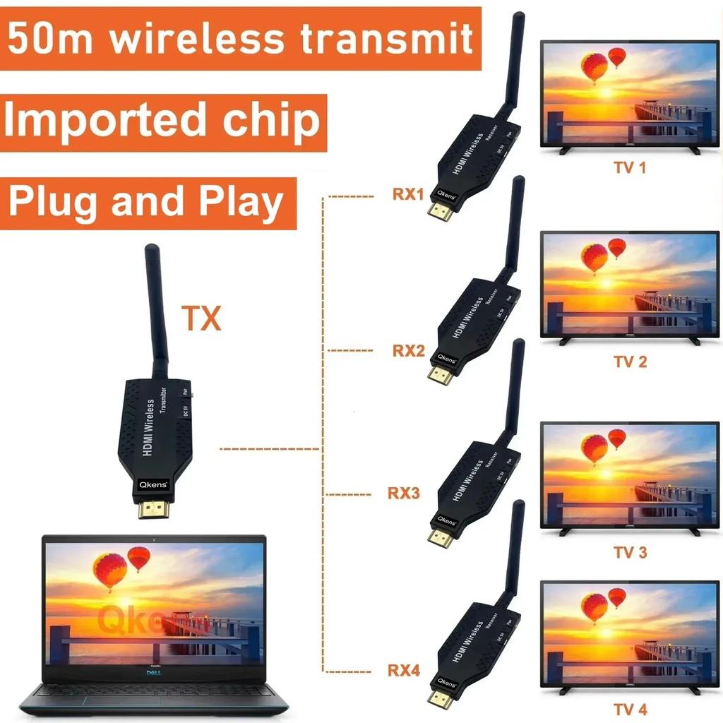 DISKON 50m HDMI Wireless Extender Video Transmitter Receiver 1 Laptop and 2 3 4 TV Display for PS3/4