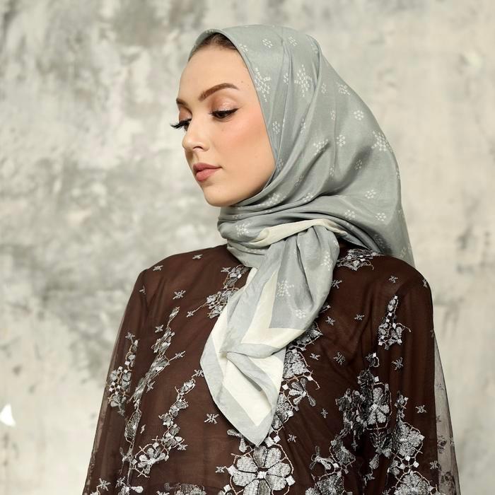 Khanaan + Monogram Silk Scarf + Aqua Terbaru