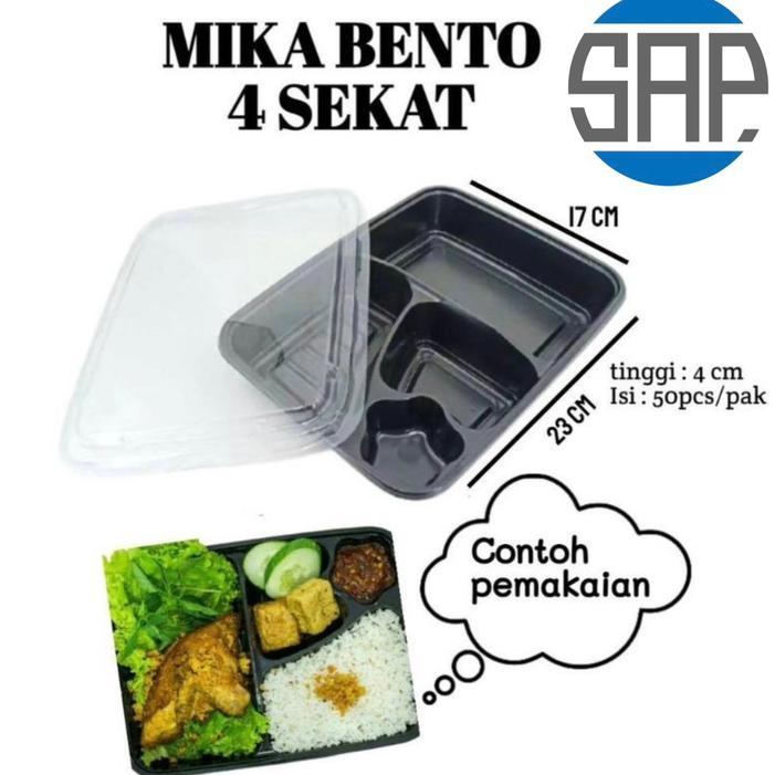 Tray Bento / Mika Bento / Box Bento / Bento sekat 4 + Tutup Bening @50 SET