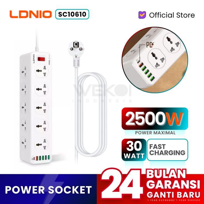 LDNIO Power Socket SC10610C SC10610 Universal 10 Outlets 3 USB A 3 USB C 33Watt Panjang Kabel 2