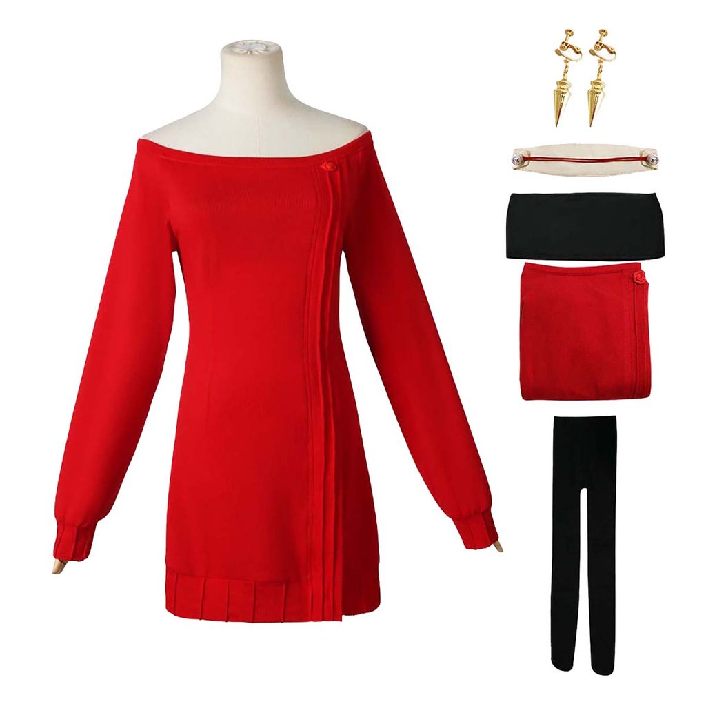 Anime Fans Women Yor Forger Cosplay Red Knitting Sweater Costume Or Wig